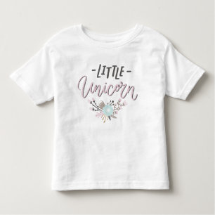 Rosa und graue kleine Einhornhandschrift mit Blume Kleinkind T-shirt