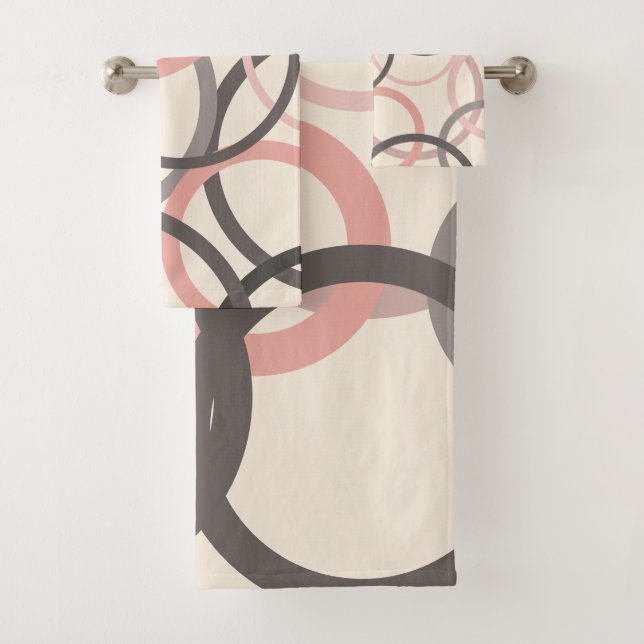 Rosa und graue Kreise Badhandtuch Set (Insitu)