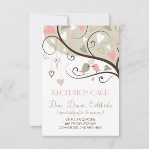 Rosa und Graue Liebesvögel Hochzeitsempfangskarte Einladung