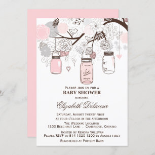 Rosa und graue Mason Jars Kinderdusche Einladungen