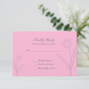 Rosa und graue Minimalistische Tulip Hochzeit RSVP Karte