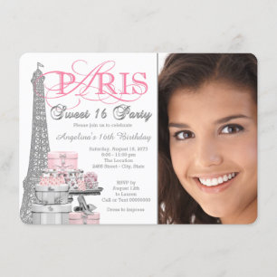 Rosa und Graue Paris Sweet 16 Geburtstagsfeier Einladung
