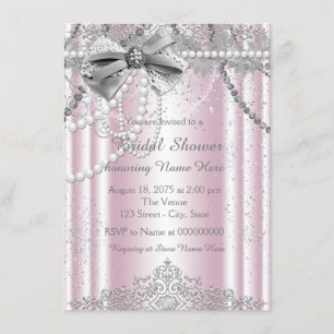 Rosa und graue Perle Brautparty Einladung
