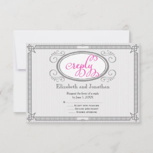 Rosa und graue Pinstripe Retro-Antwort-Karte RSVP Karte