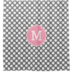 Rosa und graue Polka-Punkte mit Preppy-Monogramm Duschvorhang