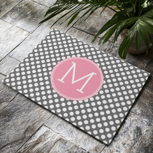 Rosa und graue Polka-Punkte mit Preppy-Monogramm Fußmatte