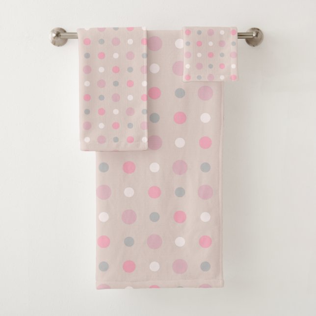 Rosa und graue Punkte Badhandtuch Set (Insitu)