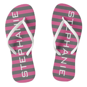 Rosa und graue Rugby Streifen mit Individuelle Nam Flip Flops