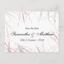 Rosa und graue Schnörkel Save the Date Ankündigungspostkarte