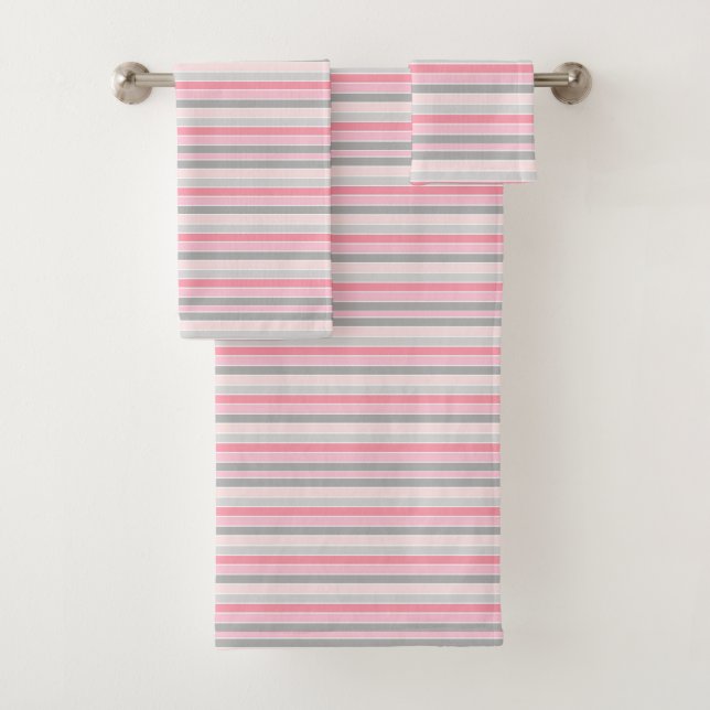 Rosa und graue Streifen Badhandtuch Set (Insitu)