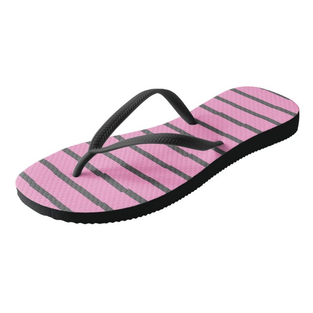 Rosa und graue Streifen Flip Flops (Schrägansicht)