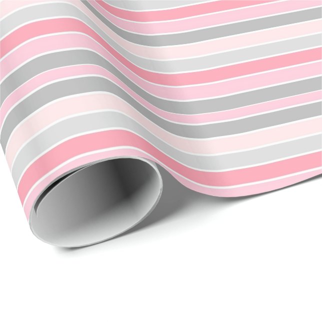 Rosa und Graue Streifen Geschenkpapier (Rolleneckpunkt)