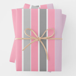 Rosa und graue Streifen Geschenkpapier Set