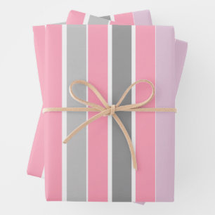 Rosa und graue Streifen Geschenkpapier Set