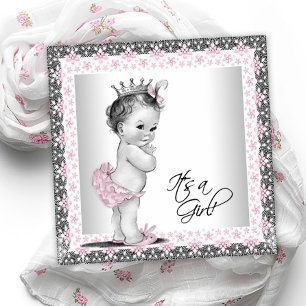 Rosa und Graue Vintage-Baby-Mädchen-Party Einladung