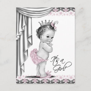 Rosa und graue Vintage Kindermädchendusche Einladung