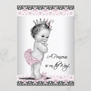 Rosa und graue Vintage Kindermädchendusche Einladung
