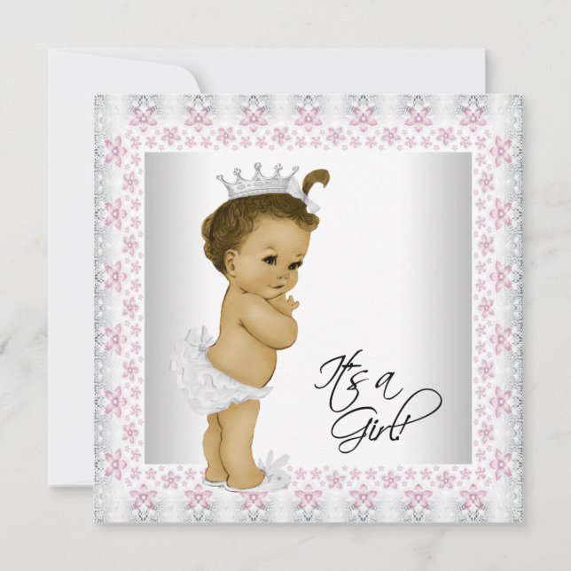 Rosa und graue Vintage Kindermädchendusche Einladung (Vorderseite)