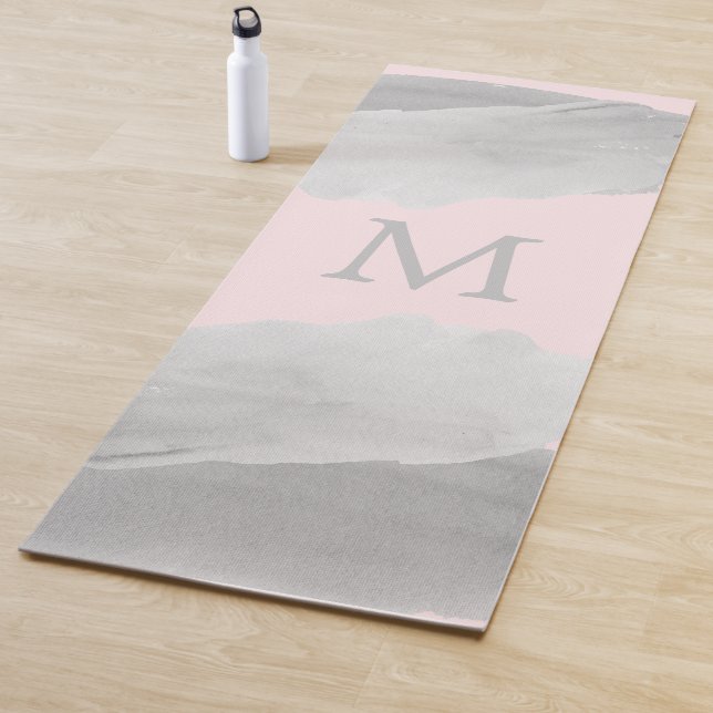 Rosa und graue Wasserfarbe Mit Monogramm Wash Yogamatte (Beispiel)
