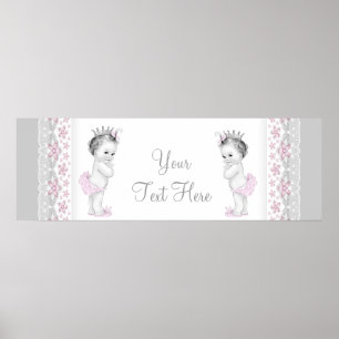 Rosa und Graue Zwillings-Baby-Mädchen Prinzessin Poster