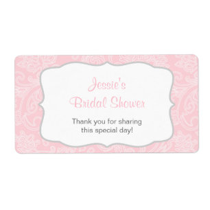 Rosa und grauer Damast-Wasser-Flaschen-Aufkleber