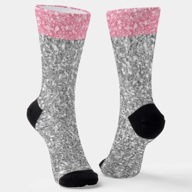 Rosa und grauer Glitzer Socken (Gewinkelt)