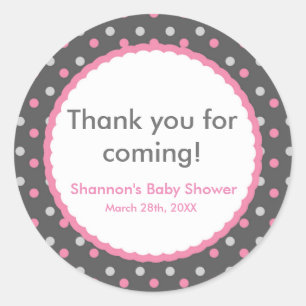 Rosa und grauer Polka-Dot-Baby-Shower-Party-Aufkle Runder Aufkleber