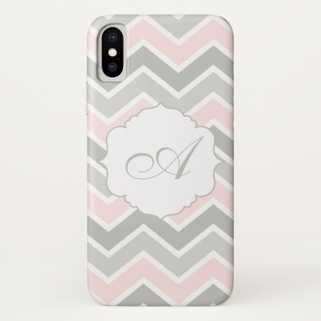 Rosa und grauer Zickzack-Zickzack Monogramm Case-Mate iPhone Hülle (Rückseite)