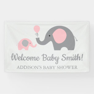 Rosa und graues Elefant-Babyparty-Fahnen-Plakat Banner