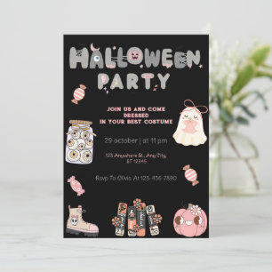 Rosa und graues Halloween-Party Niedlich Ghost & S Einladung