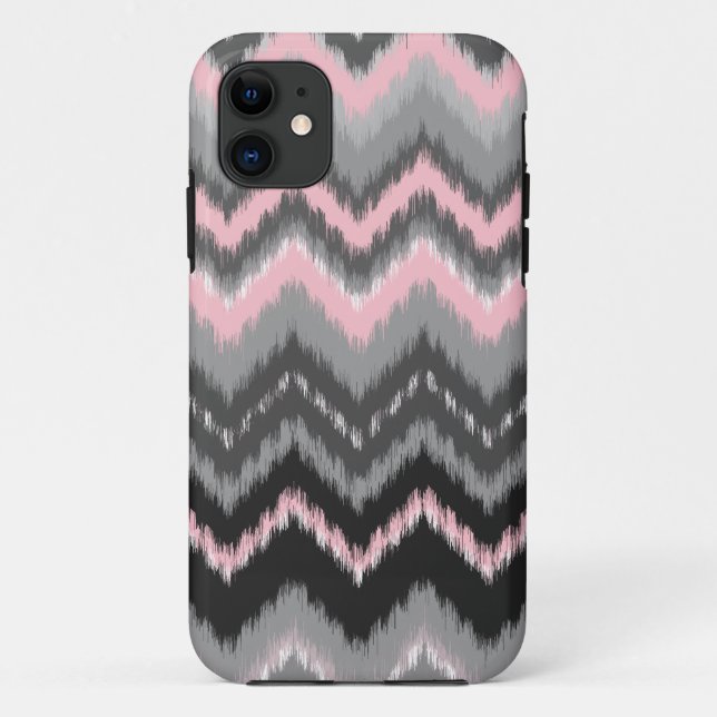 Rosa und graues Ikat Zickzack Case-Mate iPhone Hülle (Rückseite)
