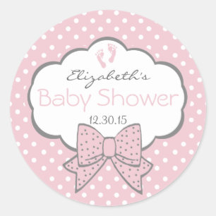 Rosa und Gray-Baby-Dusche Runder Aufkleber