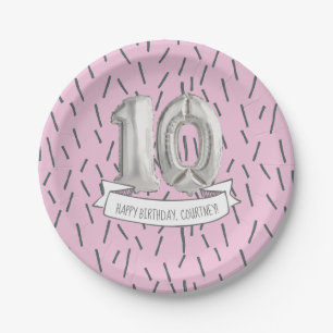 Rosa und Gray Balloon Girls 10. Geburtstagsparty Pappteller