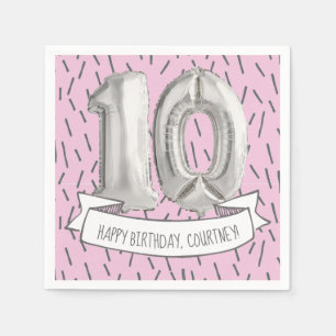 Rosa und Gray Balloon Girls 10. Geburtstagsparty Serviette