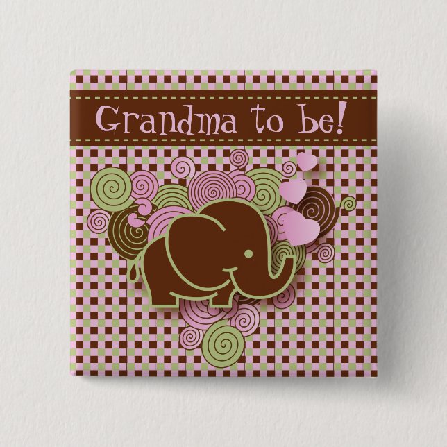 Rosa und Großmutter des Brown-Baby-Elefant-| zum Button (Vorderseite)