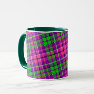 Rosa und Grün auf violettem Karo-Tartan-Muster Tasse