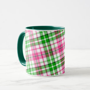 Rosa und Grün auf weißem Karo-Tartan-Muster Tasse