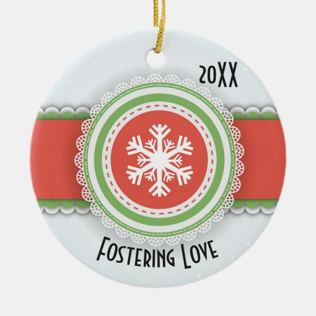 Rosa und grün Frohe Weihnachten Datiertes Foto Keramik Ornament (Vorne)