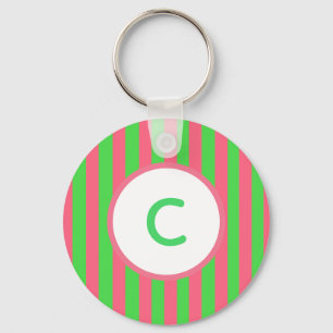 Rosa und grün gestreifter Monogramm-Schlüsselanhän Schlüsselanhänger