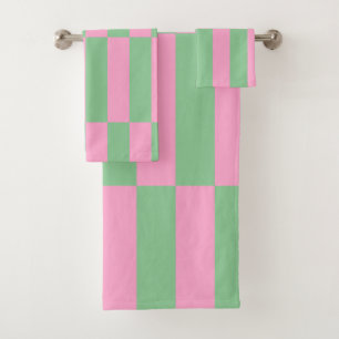 Rosa und grün gestreiftes geometrisches Muster Badhandtuch Set