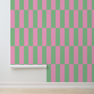 Rosa und grün gestreiftes geometrisches Muster Tapete