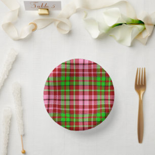 Rosa und grün kariert Tartan Rot Pappteller