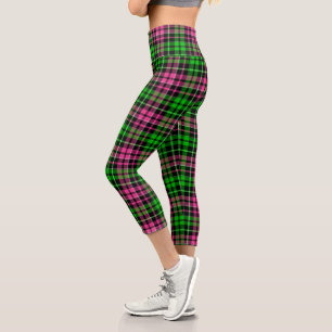 Rosa und grün kariert Tartan Schwarz Capri Leggings