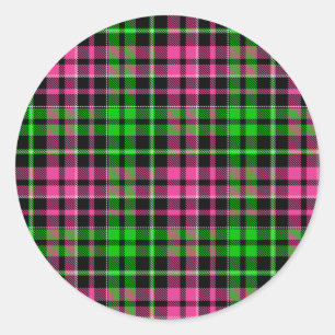 Rosa und grün kariert Tartan Schwarz Runder Aufkleber