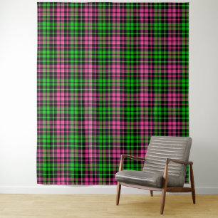 Rosa und Grün kariert Tartan Schwarz Wandteppich