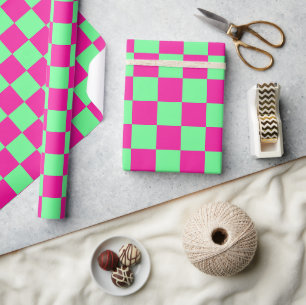Rosa und grün kariertes Druckmuster Geschenkpapier