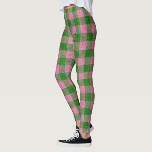 Rosa und grün kariertes Kreuzschraffurmuster Leggings