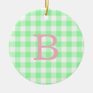 Rosa und grün kariertes Monogramm Keramik Ornament