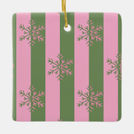 Rosa und grün Streifen Schneeflocken Weihnachtssch Keramikornament