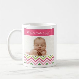 Rosa-und Grün-Zickzack Foto-Tasse Tasse